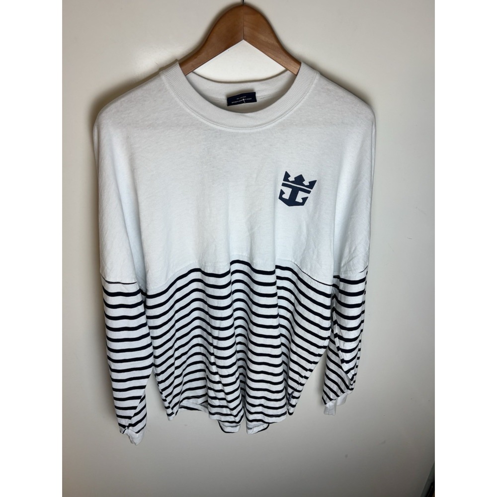 Royal Caribbean Spirit Jersey Shirt Med White Blue Streetwear Striped Pullover